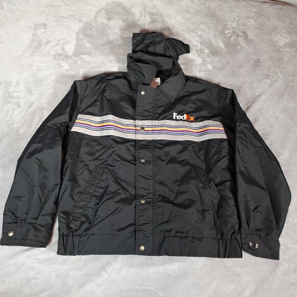 Vintage FedEx Reflective Nylon Jacket Mens L Packable Hood Made In USA 90s - Picture 1 of 9